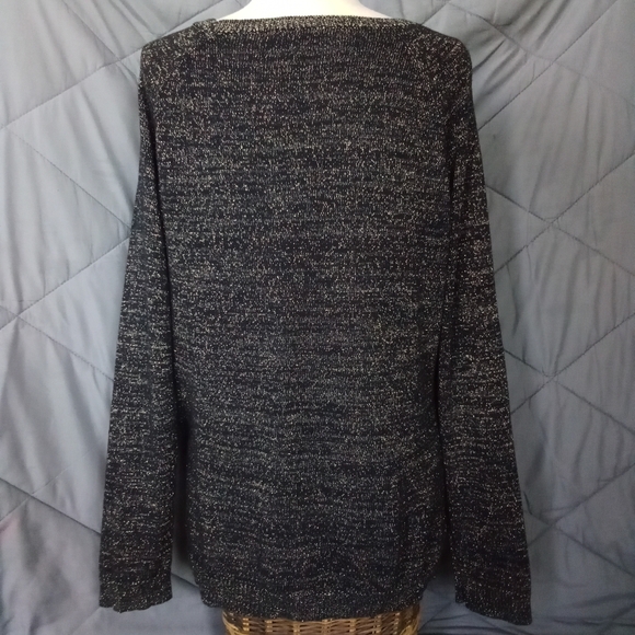 Women's Relativity Metallic Gold & Black Knit Sweater Raglan Sleeve Crew Neck - Picture 5 of 13